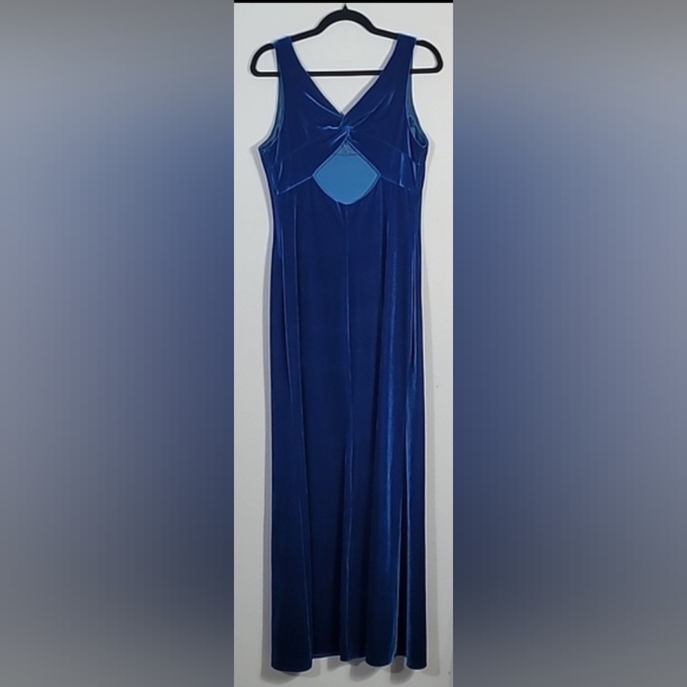 Vintage Velvet Maxi Dress Gown Size S/M Blue Open Twist Whimsigoth Formal Slit